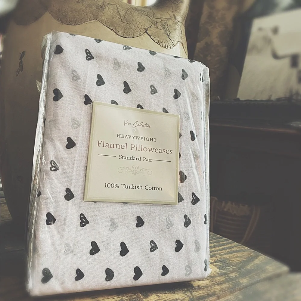 Standard Flannel Pillowcases - Black & White Rainbows/Hearts - Turkish Cotton